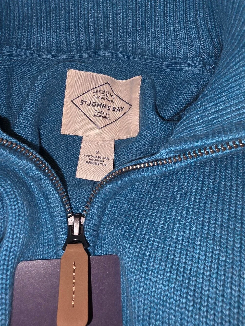 St. John's Bay Men's Half-Zip Mock Neck Sweater- Teal- Sz S